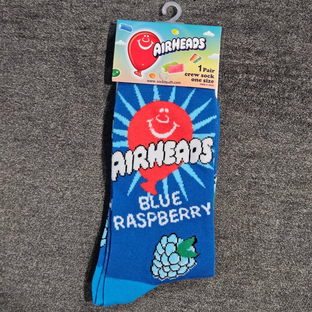 Airheads Blue Raspberry Crew Socks Mens‎ Size 8-12 Novelty Candy Blue 1 Pair NWT